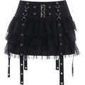 Schwarzer Falten-Minirock Damen – High Waist Punk Gothic Rock mit Kette